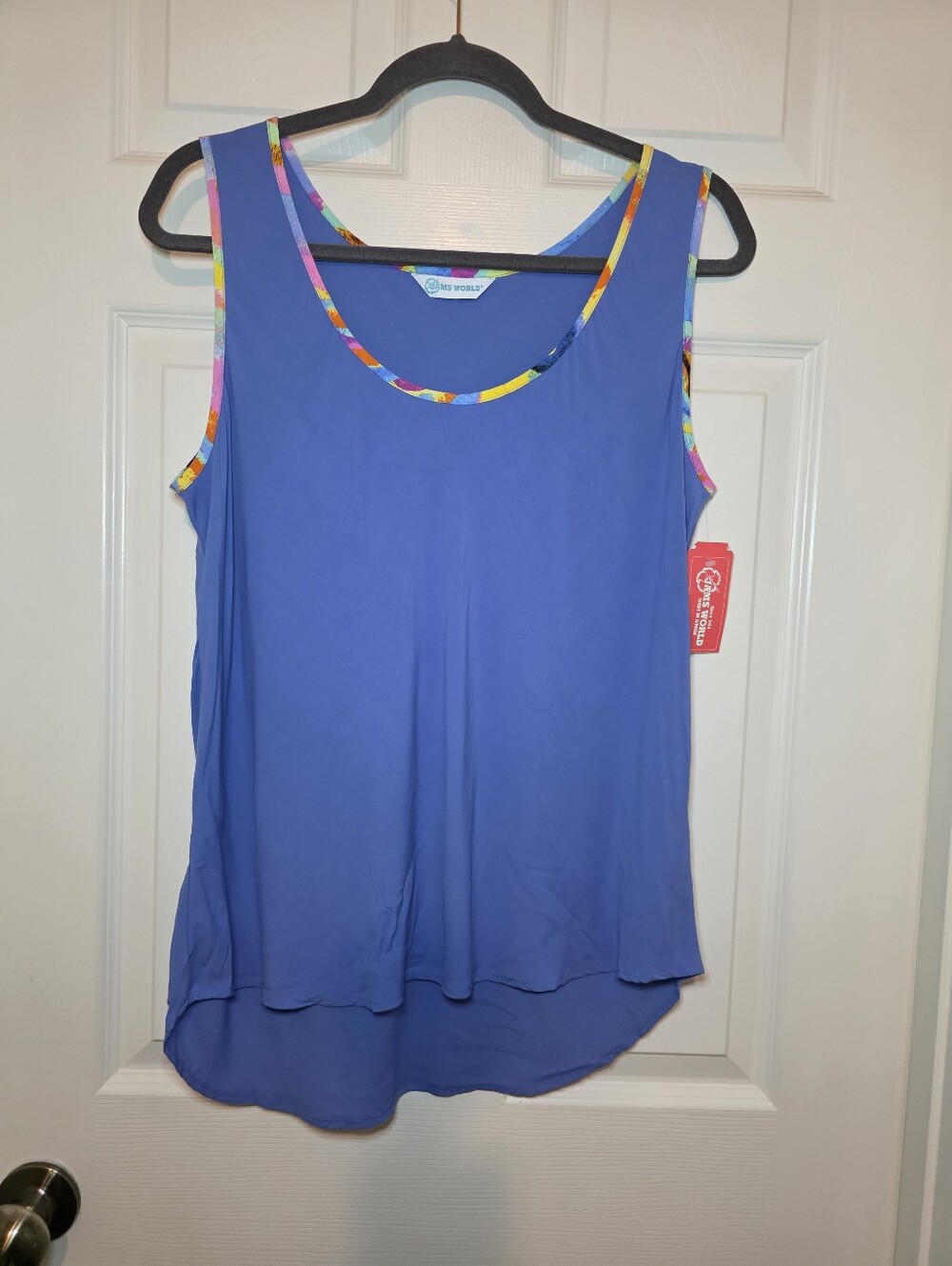NEW Jams World Scoop Neck Tank Periwinkle Large Abstract Trim